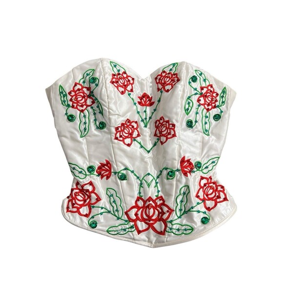 Embellished Floral Beaded White Red Green Corset Bustier Top Quince Party - Picture 1 of 16